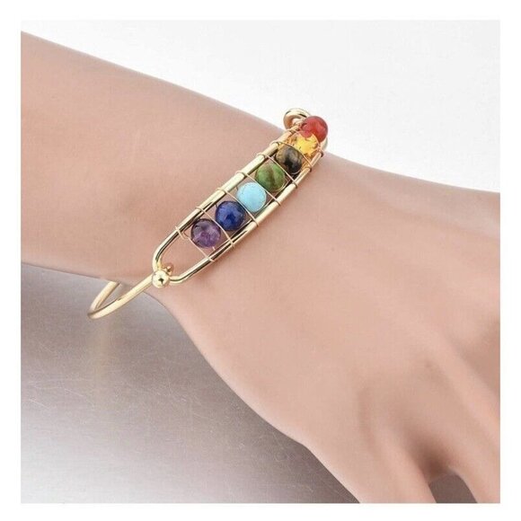 Chakra Bead Cuff Bracelet Energy Healing - Picture 5 of 7